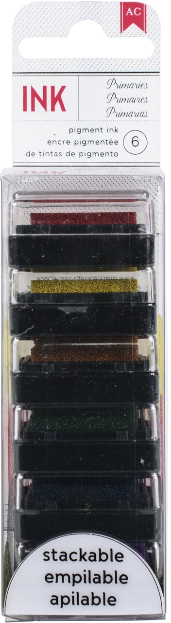 American Crafts Stackable Mini Ink Pads 6/Pkg-Primaries